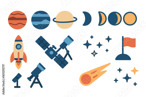 Colorful vector art of space and astronomy elements