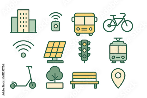 Modern transportation and urban elements in vector illustration format