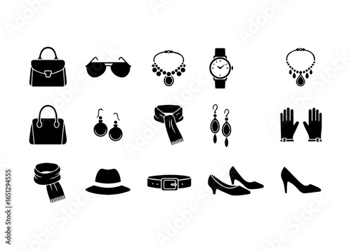 Collection of Black Fashion Accessories Icons