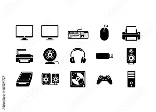 Collection of Computer Peripherals and Accessories Icons