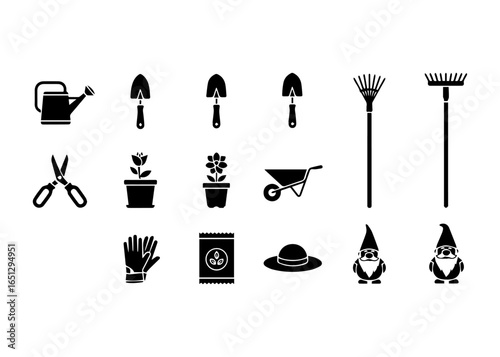 Collection of Garden Tools and Gnomes Icons