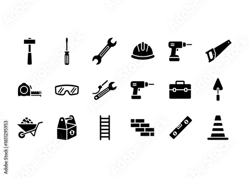 Construction Tools and Safety Equipment Icons