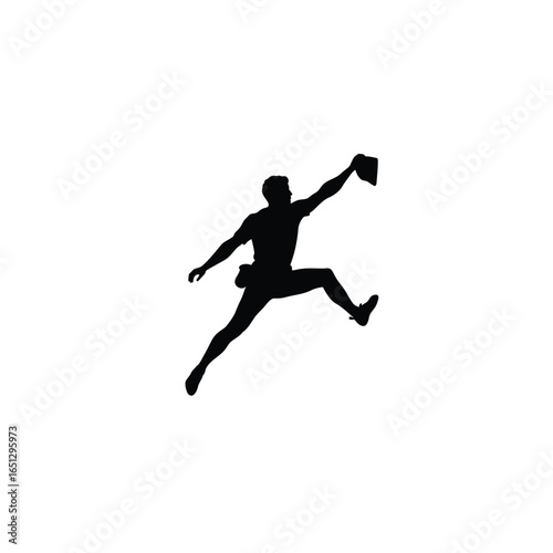 Silhouette of a man jumping with a hat action