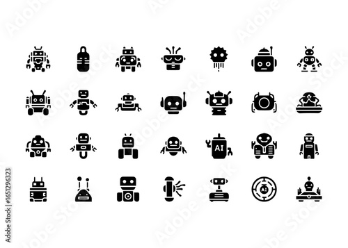 Diverse Collection of Robot Icons and Symbols