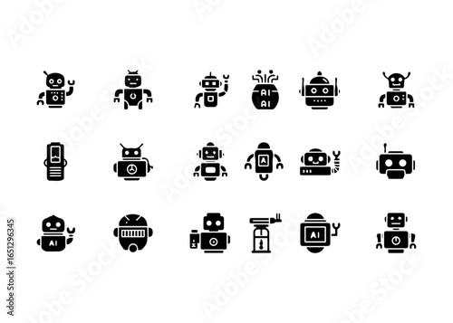Diverse Collection of Robot Icons and Symbols