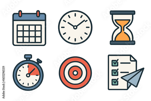 Planning and time management icons for efficient organization