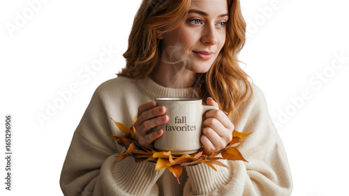 Young Woman Enjoying a Warm Drink on a Cozy Autumn Day