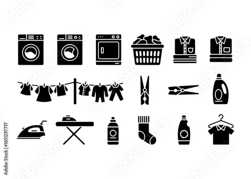 Laundry and Cleaning Icons Set