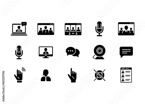 Online Meeting and Communication Icons Set
