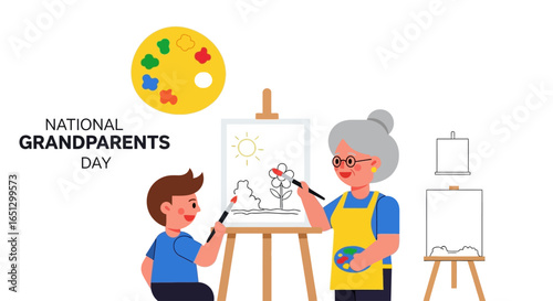 Grandmother and grandson painting together on National Grandparents Day.