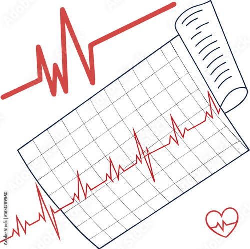 Young man walking stealthily on blue line graph ECG and heartbeat concept