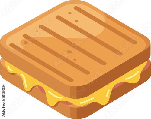 Delicious grilled cheese sandwich with melted cheese oozing out of the golden brown toasted bread in a studio shot