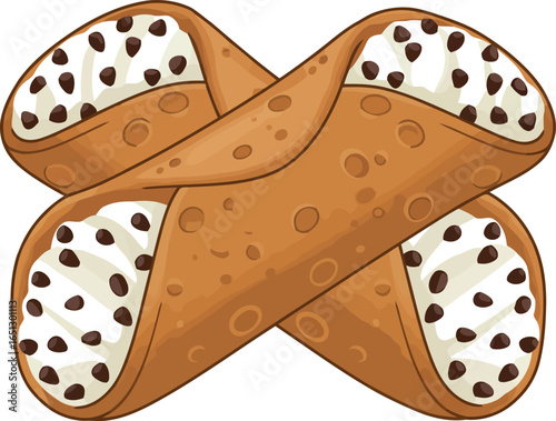 Delicious italian cannoli pastries filled with sweet cream and chocolate chips isolated on white background