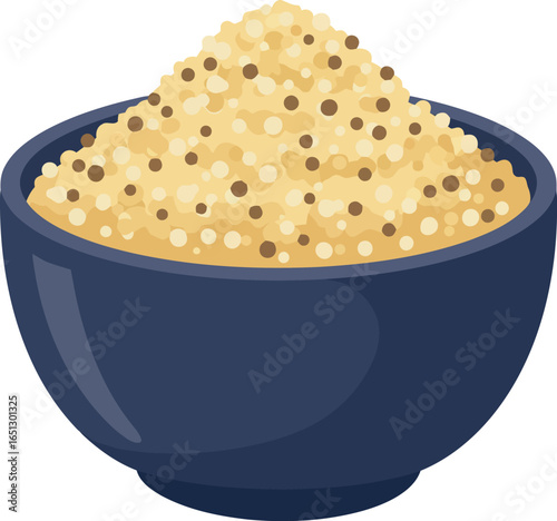 A dark blue ceramic bowl filled with a generous portion of cooked quinoa a healthy and nutritious ancient grain