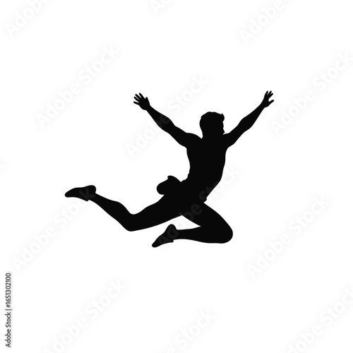 Man leaping with arms outstretched silhouette black