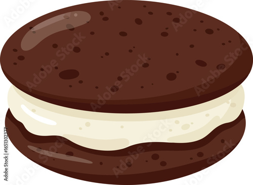 A delicious chocolate whoopie pie with creamy white filling isolated on a white background a classic american dessert