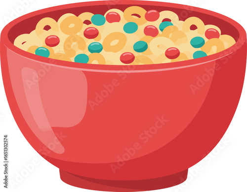A vibrant red bowl filled with colorful breakfast cereal and milk a healthy and delicious start to the day