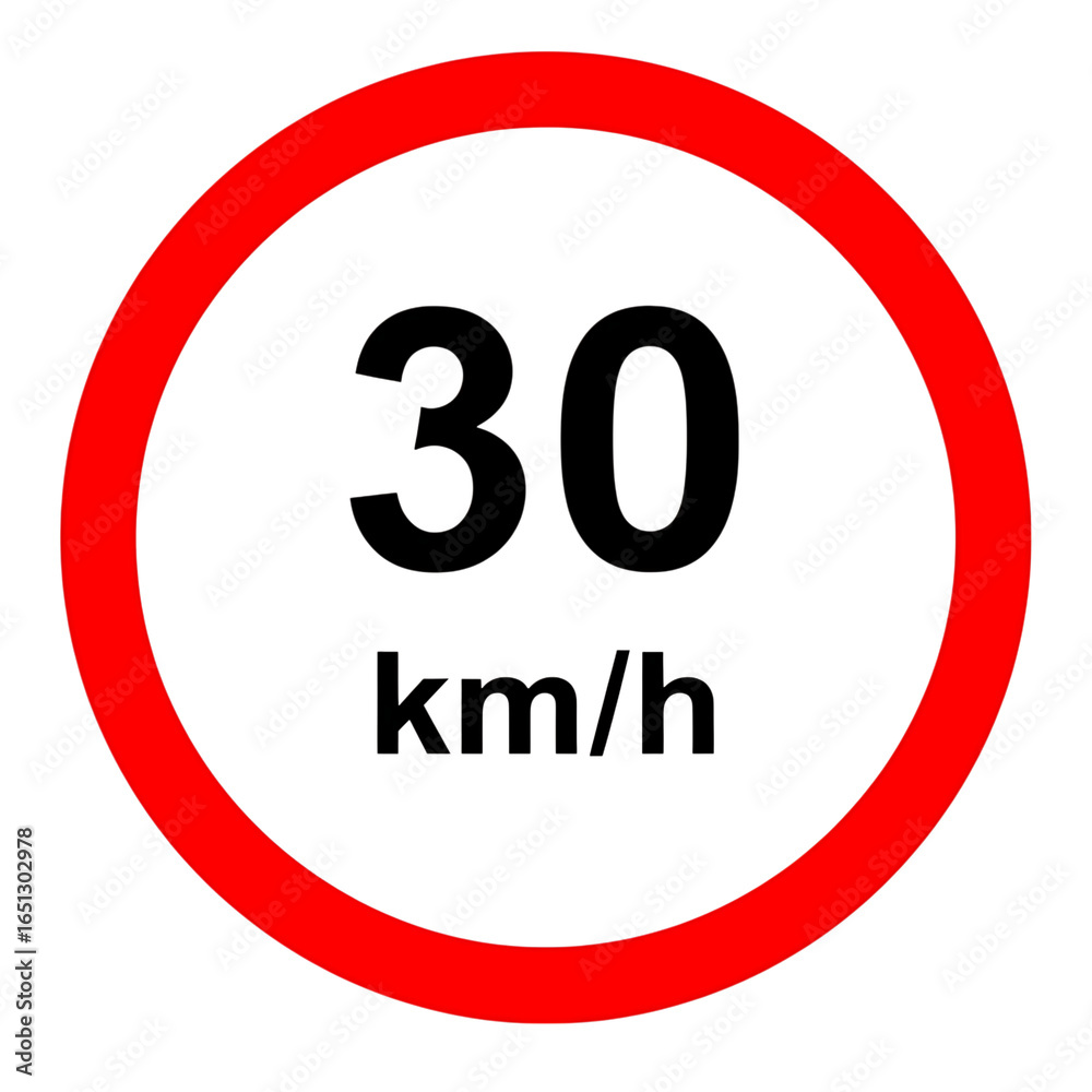 Thirty km per hour speed limit traffic sign isolated on transparent background for road safety Thirty km per hour speed limit traffic sign isolated on transparent background for road safety