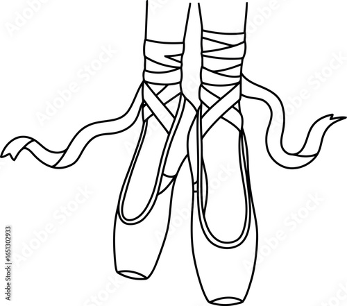 Elegant sketch of ballet dancer s pointe shoes with ribbons gracefully tied and flowing symbolizing grace and artistry