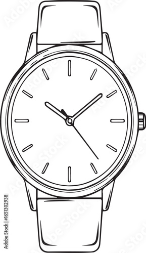 Wristwatch outline illustration on white background