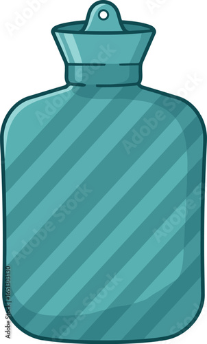 Teal colored rubber hot water bottle with a textured surface and a cap for filling with hot water