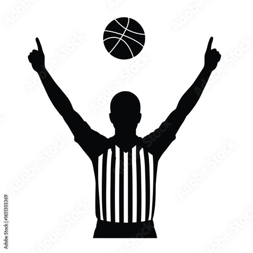 Referee pointing ball basketball game
