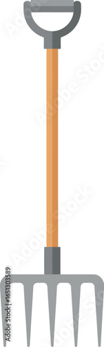 A sturdy garden fork with four tines and a wooden handle with a comfortable ergonomic grip on a white background