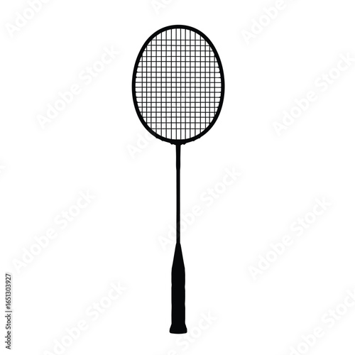 Black badminton racket on white background sport equipment