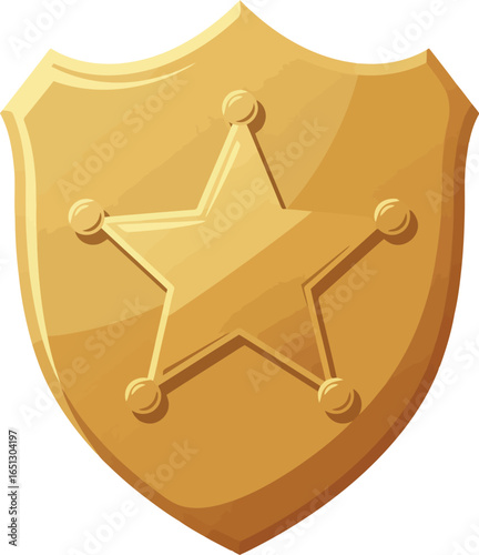 Golden sheriff star badge emblem symbol of authority and law enforcement on a white background