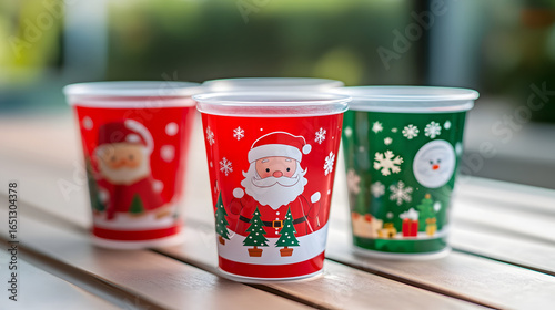 Christmas-themed glass with Santa Claus design on a festive table setting