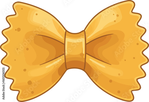 A single golden yellow farfalle pasta bow tie shape isolated on a clean white background a popular italian food ingredient