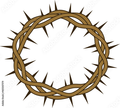 A detailed illustration of a crown of thorns symbolizing sacrifice suffering and religious devotion on a white background