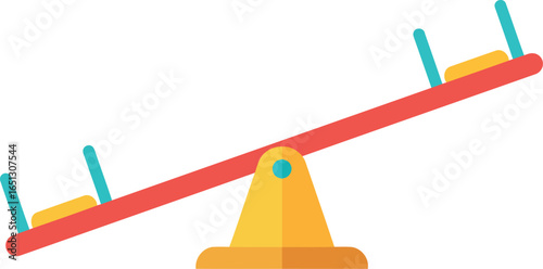 Colorful red and yellow seesaw on a white background representing playground fun and childhood activity