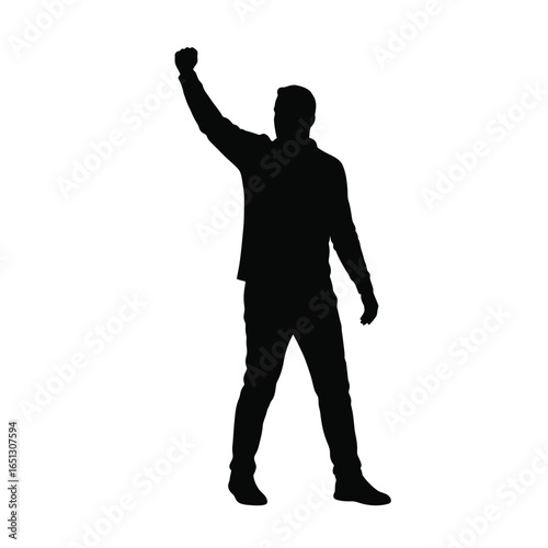 Man raising fist in victory silhouette