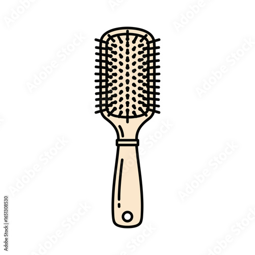 Hairbrush with wooden handle and plastic bristles on white background  Personal Hygiene Icons icon Minimal Style
