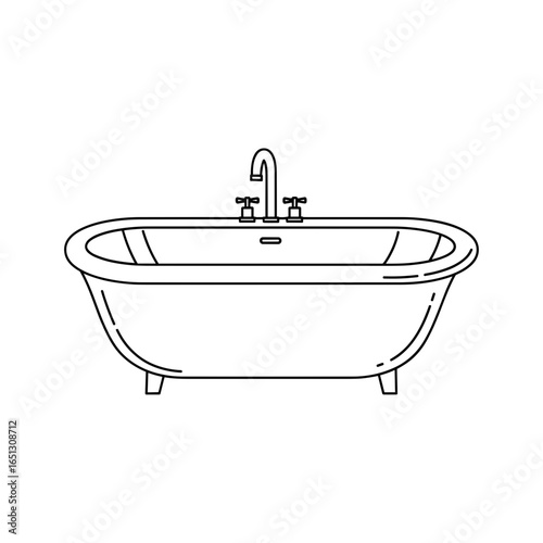 Bathtub with taps in minimalist line art style on white background  Personal Hygiene Icons icon Minimal Style