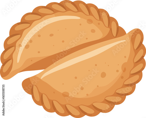 Two golden brown empanadas with crimped edges a delicious savory pastry snack isolated on a white background