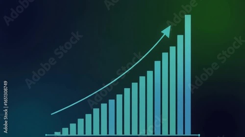 Ascending Bar Chart with Arrow Showing Growth and Progress