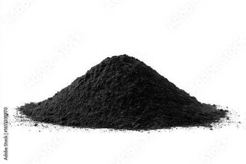 Pile of fine black powder isolated on white background