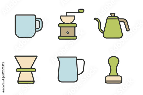 Unique coffee brewing tools set illustration for beverage enthusiasts