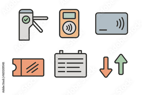 Vector illustration of public transport ticketing system components