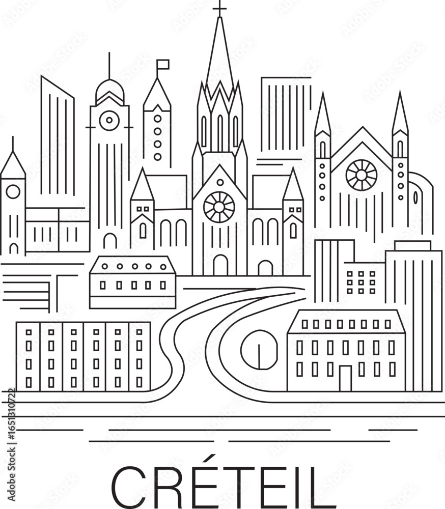 Naklejka premium Créteil City Line Draw Simple Minimalist