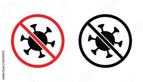 Stop virus icon with red prohibition circle vector illustration. forbidden virus symbol vector