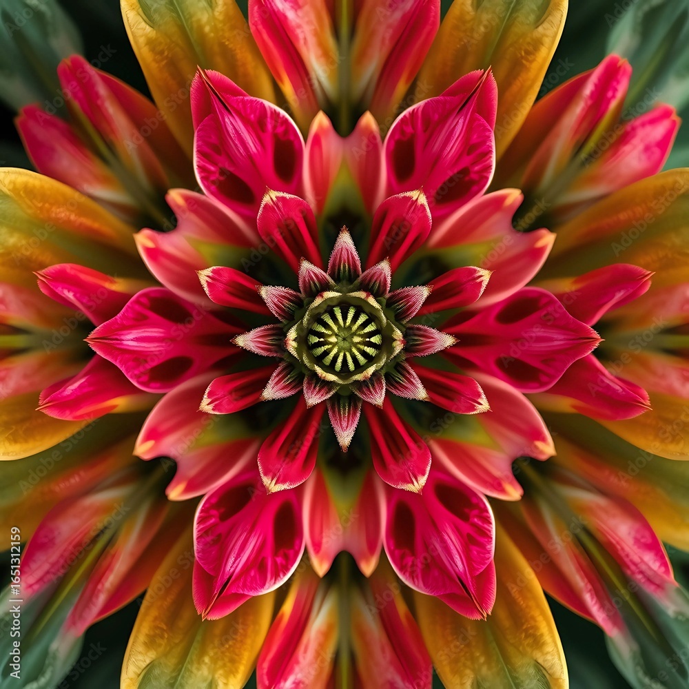 Obraz premium Macro close-up of multicolor dahlia with symmetrical petals