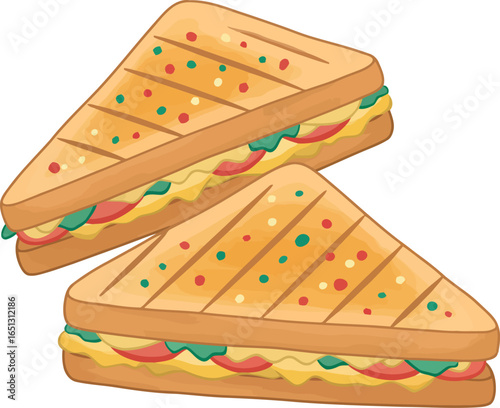 Deliciously grilled cheese sandwiches cut in half showing fresh ingredients and toasted bread with grill marks