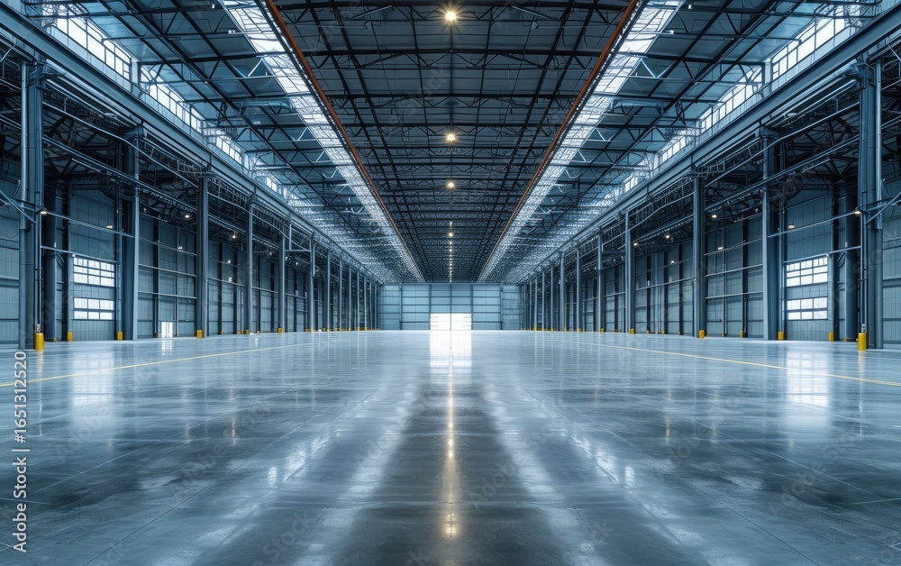 Obraz premium Vast Empty Industrial Warehouse Interior