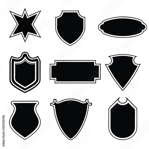 Black emblems and shields on white background badge crest