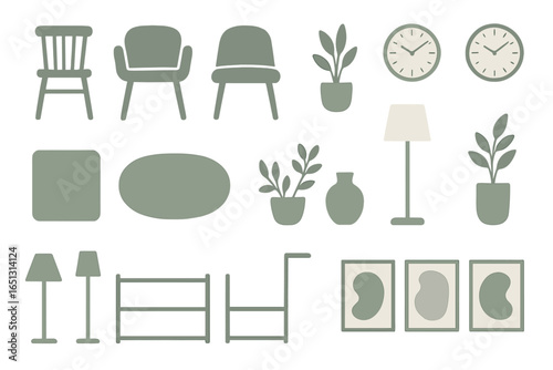 Vector illustration of modern furniture and decor elements for design