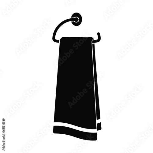 Black towel hanging on holder fabric bathroom