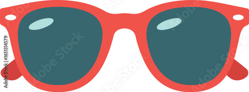 Bright red retro style sunglasses with dark lenses isolated on a clean white background for summer fashion and eye protection concepts